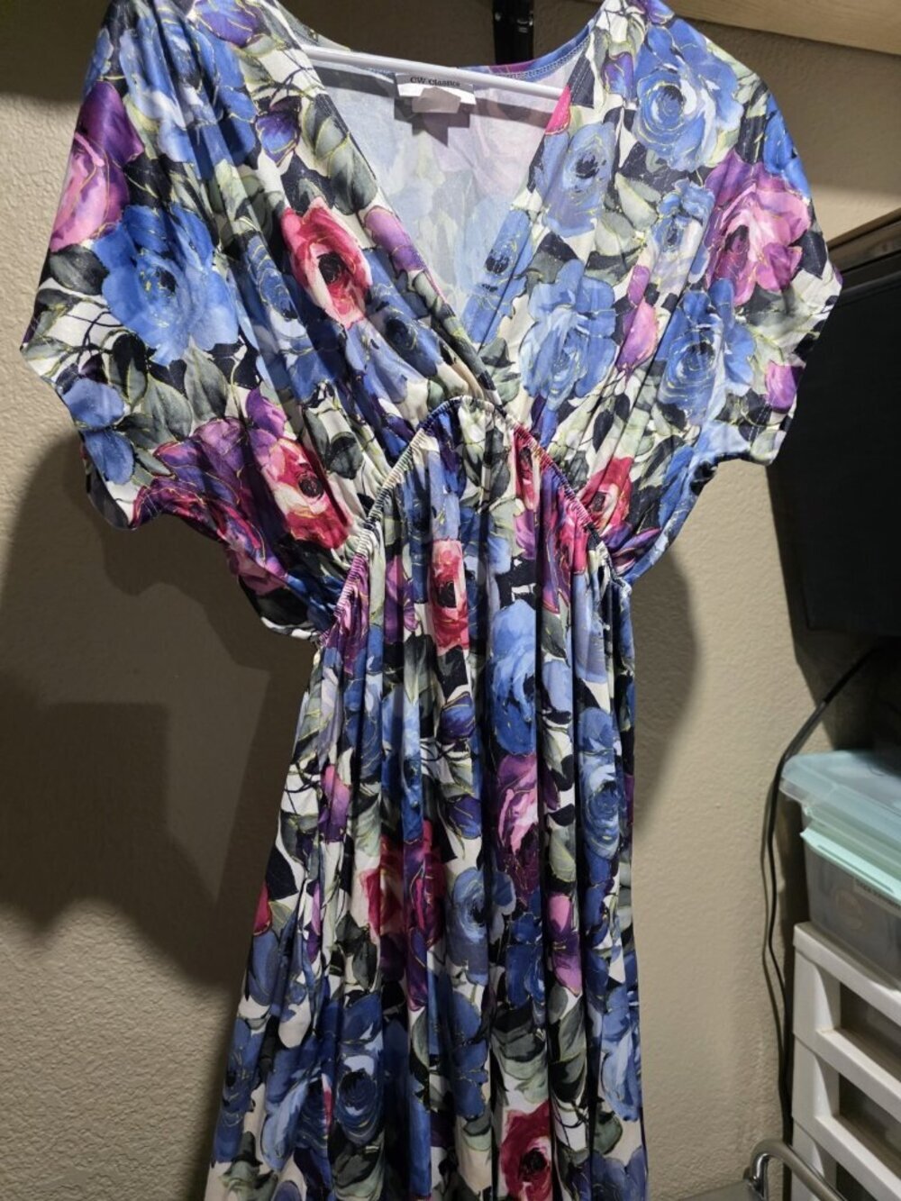 CW Classics Vintage Floral V Neck Knee Length Dress Women's Large